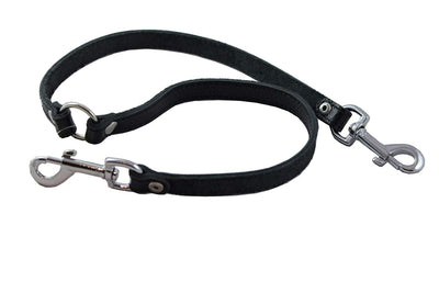 Genuine Leather Double Dog Leash - Two Dog Coupler (Black, Small: 15