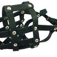 Genuine Leather Dog Basket Muzzle #105 Black - Pit Bull, AmStaff (Circumf 12", Snout Length 3.5")