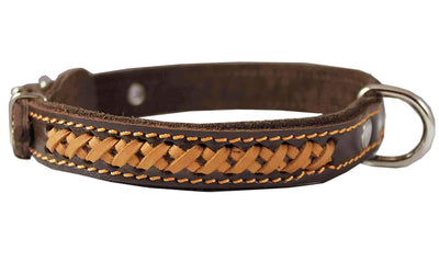 High Quality Genuine Leather Braided Dog Collar Brown 7/8