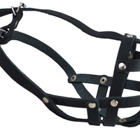 Real Leather Secure Dog Mesh Basket Muzzle #134 Black (Circumference 12", Snout Length 1.5")
