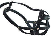 Real Leather Secure Dog Mesh Basket Muzzle #134 Black (Circumference 12", Snout Length 1.5")