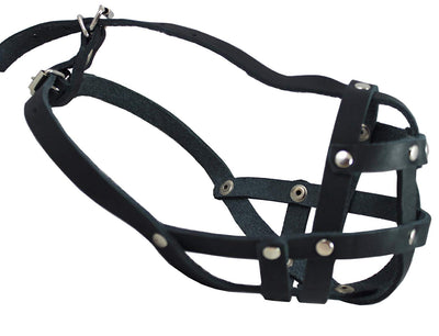 Real Leather Secure Dog Mesh Basket Muzzle #134 Black (Circumference 12