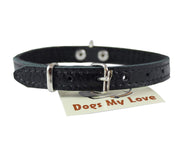 Dogs My Love Genuine Leather Felt Padded Dog Collar X-Small 11" x1/2" Wide Fits 8"-10" Neck