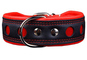 Real Leather Soft Leather Padded Dog Collar Reflective Black/Red