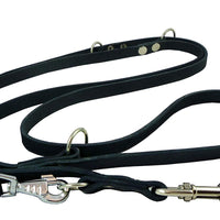 Dogs My Love 6-Way Multifunctional Leather Dog Leash, Adjustable Lead 49"-94" Long 5/8" Wide (15 mm) Black