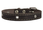 Real Leather Studded Dog Collar 15"x5/8" Brown Fits 10.5"-13.5" Neck