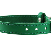 Genuine Leather Dog Collar for Smallest Dogs and Puppies 3 Sizes Green