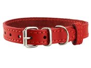 Genuine Leather Dog Collar for Smallest Dogs and Puppies 3 Sizes Red