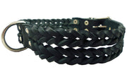 Double Braid Black Genuine Leather Dog Collar Braided 1.5" Wide, Fits 19.5"-22.5" Neck, Large