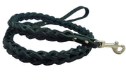 Black Genuine Leather Braided Dog Leash 45" Long 4-thong Square Braid for Medium to Large Breeds