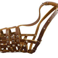 Secure Leather Mesh Basket Dog Muzzle #12 Brown - Doberman, Collie (Circumf 11.5", Snout Length 5")