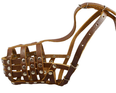 Secure Leather Mesh Basket Dog Muzzle #12 Brown - Doberman, Collie (Circumf 11.5