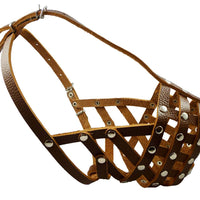 Secure Leather Mesh Basket Dog Muzzle #15 Brown - Rottweiler (Circumference 13.5", Snout Length 4")