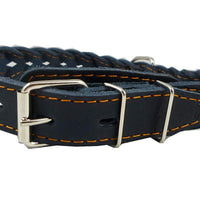 Genuine Leather Braided Dog Collar 11"-14" Neck, 7/8" Wide, Black