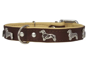 Real Leather Soft Leather Padded Dog Collar Dachshund Brown/Beige