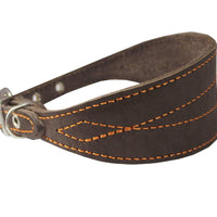 Brown Real Leather Tapered Extra Wide Whippet Dog Collar 2" Wide, Fits 11.5"-15" Neck, Medium