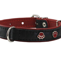 Genuine Black Leather Metal Paw Studs Soft Leather Padded Dog Collar 3/4" Wide. Fits 10"-14" Neck.