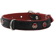 Genuine Black Leather Metal Paw Studs Soft Leather Padded Dog Collar 3/4" Wide. Fits 10"-14" Neck.