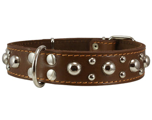 Genuine 1.5" Wide Thick Leather Studded Dog Collar. Fits 17"-21.5" Neck, Large Breeds.