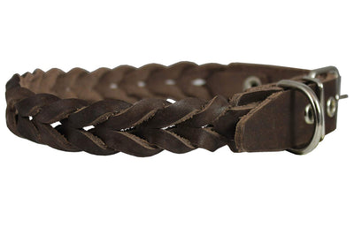 Brown Genuine Leather Braided Dog Collar Braided 1