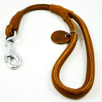 Brown Round Genuine Rolled Leather Dog Short Leash 20" Long 5/8" Wide Lead for Large Breeds