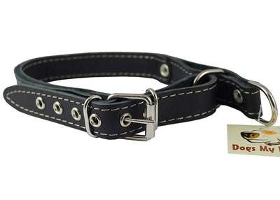 Martingale Genuine Black Double Ply Leather Dog Collar Choker Medium to Large Fits 17.5
