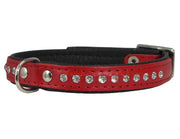 Dogs My Love Rhinestone Genuine Leather Dog Collar Red