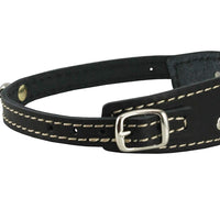 Genuine Leather Two Buckles Dog Collar 9.5"-12.5" Neck for Small Breeds and Puppies Black