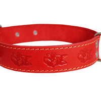 Genuine Leather Dog Collar 1.4"x25" Fits 17"-22" Neck, Red German Shepherd