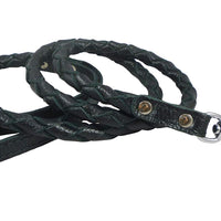 4-thong Round Fully Braided Genuine Leather Dog Leash, 4 Ft x 5/8" (15mm) Black, Medium Breeds