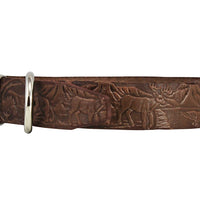 Genuine Tooled Leather Dog Collar Hunting Pattern Brown 3 Sizes