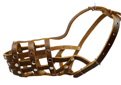 Secure Leather Mesh Basket Dog Muzzle #13 Brown - Labrador, Husky (Circumf 12.25