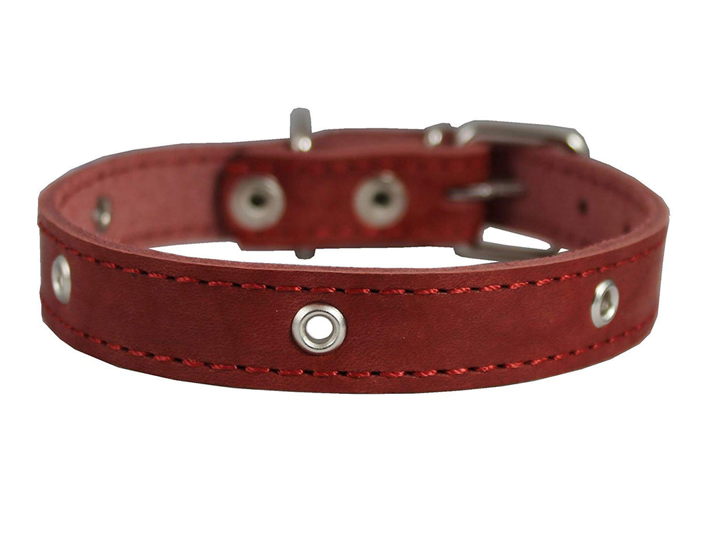 Real Leather Studded Dog Collar 15"x5/8" Red Fits 10.5"-13.5" Neck