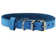 Genuine Leather Dog Collar for Smallest Dogs and Puppies 3 Sizes Blue