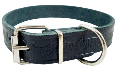 Tooled Genuine Leather Dog Collar Black Medium. Fits 13