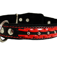 Genuine Leather Braided Studded Dog Collar,Red on Black 1.25" Wide. Fits 16"-20.5" Neck.