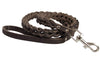 Brown Genuine Leather Braided Dog Leash 45" Long 4-thong Square Braid for Medium to Large Breeds