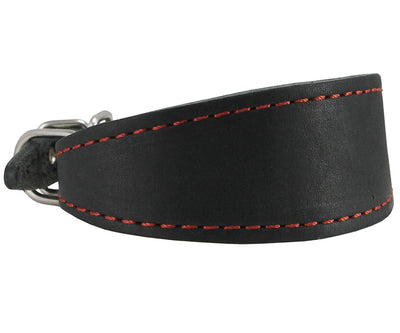 Black Real Leather Tapered Dog Collar 1,5