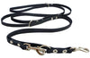 Black 6 Way Euro Leather Dog Leash, Schutzhund Lead 49"-94" Long, 3/8" Wide (10 mm) for Small Dogs