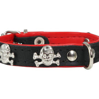 Real Leather Skull Studded Padded Dog Collar Black/Red