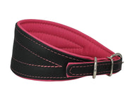Real Leather Extra Wide Padded Tapered Dog Collar Glossy Black Greyhound Deerhound Dachshund Pink