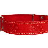 Dogs My Love Genuine Leather Dog Collar 1.25"x22" Fits 15"-20" Neck, Red, German Shepherd