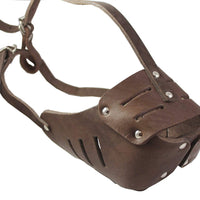 Real Leather Cage Basket Secure Dog Muzzle #130 Brown - Rottweiler, Boxer(Circumf 13.5", Snout 3.5")