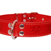 Genuine Leather Dog Collar 1.4"x25" Fits 17"-22" Neck, Red German Shepherd