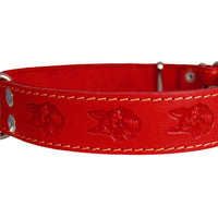 Genuine Leather Dog Collar 1.4"x25" Fits 17"-22" Neck, Red German Shepherd