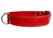 Genuine Leather Dog Collar 1.4"x25" Fits 17"-22" Neck, Red German Shepherd