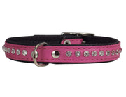 Dogs My Love Rhinestone Genuine Leather Dog Collar Pink