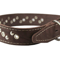 Genuine Leather Studded Dog Collar 22"x1.4" Brown Fits 14.5"-18" Neck