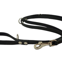 Dogs My Love Black 6 Way Euro Leather Dog Leash, Adjustable Lead 49"-94" Long, 3/4" Wide (18 mm)