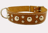 Genuine 1.5" Wide Thick Leather Studded Dog Collar. Tan, Fits 17"-21.5" Neck, Large Breeds.